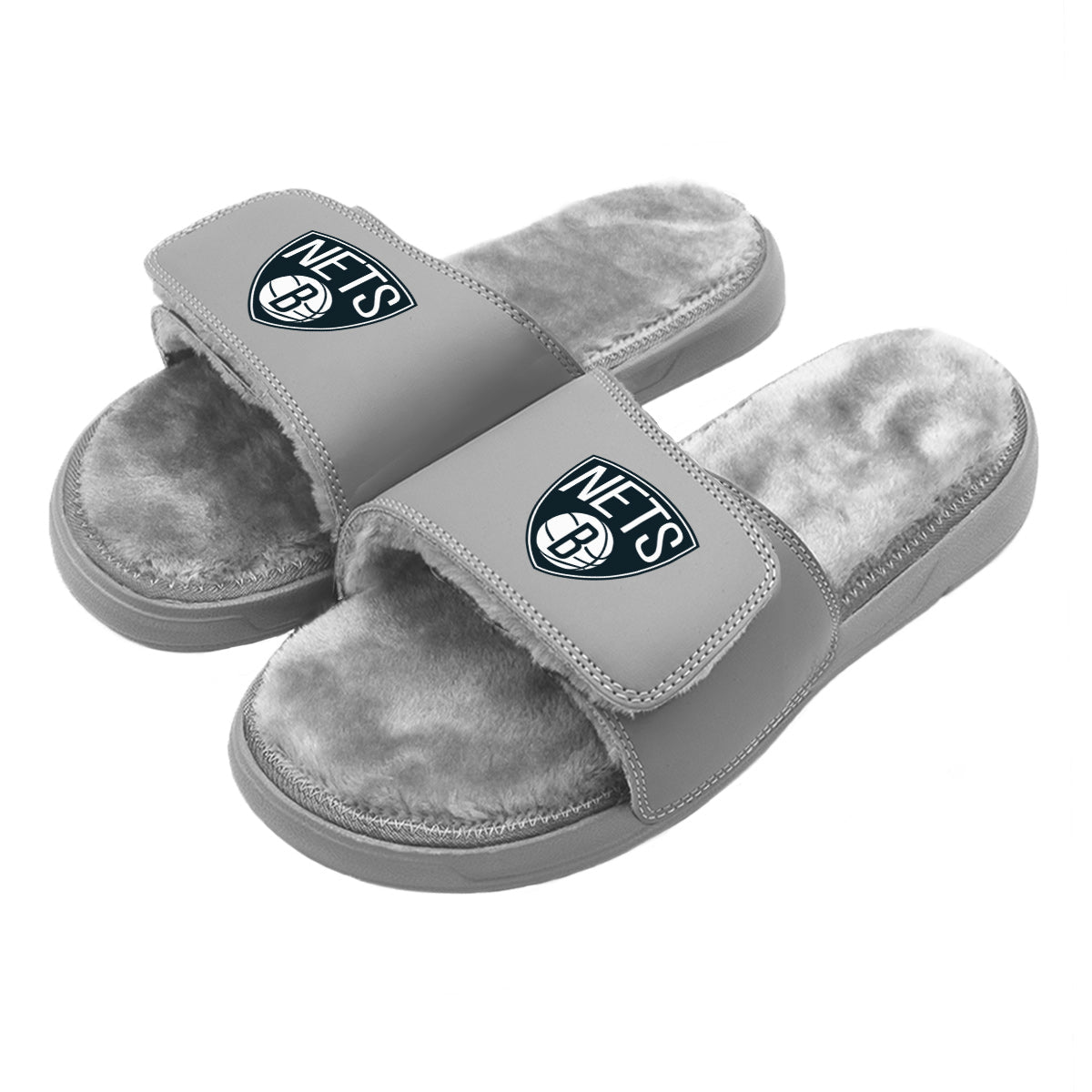 Brooklyn Nets Primary Grey Fur Slides