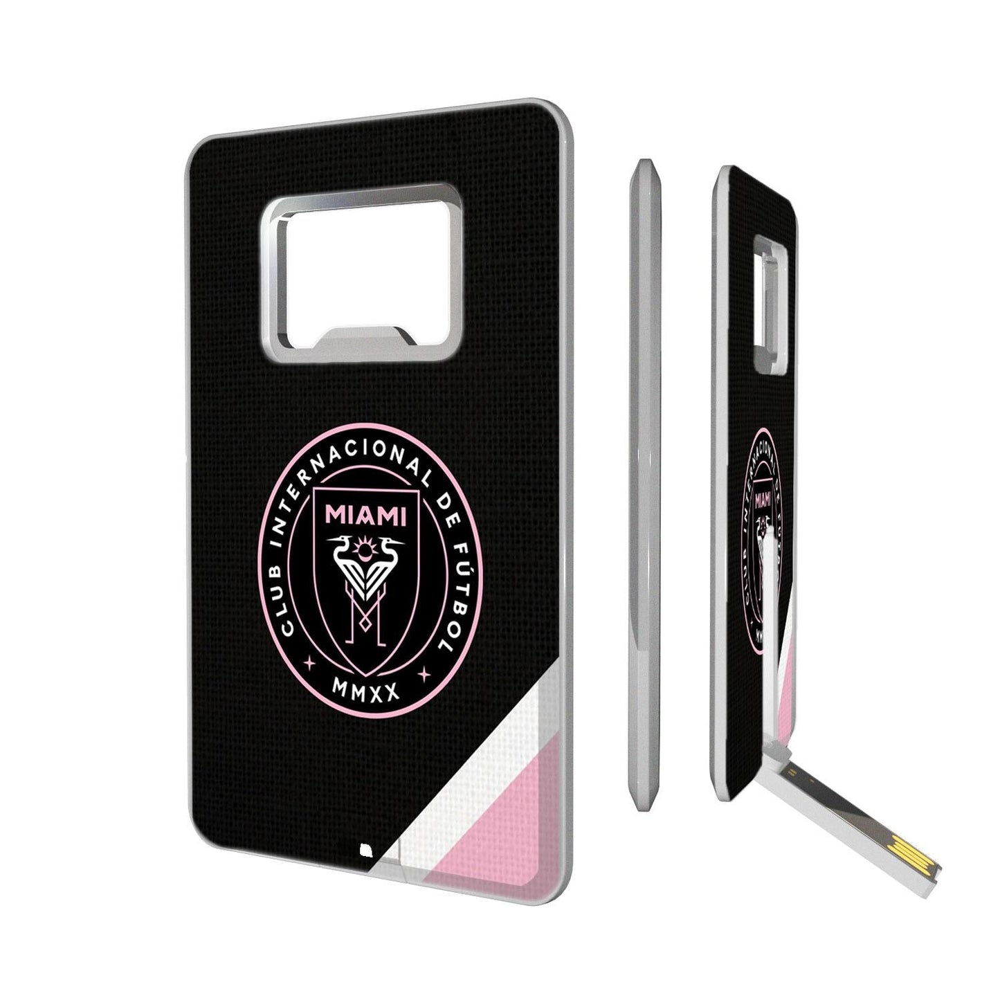 Inter Miami CF Diagonal Stripe Credit Card USB Drive with Bottle Opener 32GB