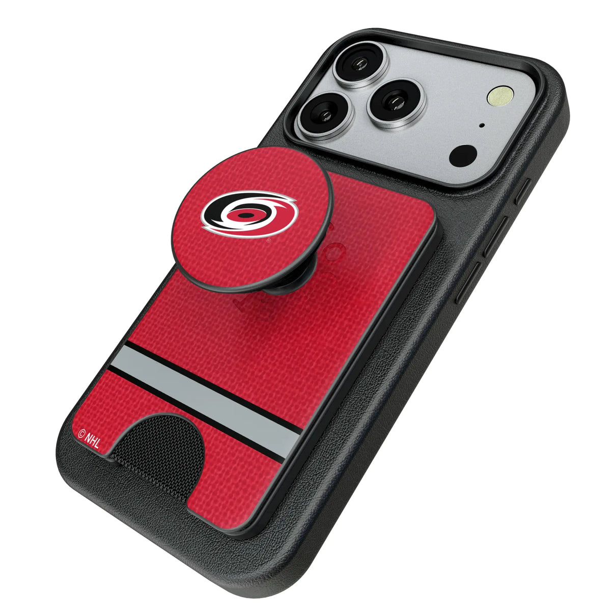 Carolina Hurricanes Endzone Solid PopSockets MagSafe-Compatible PopWallet+