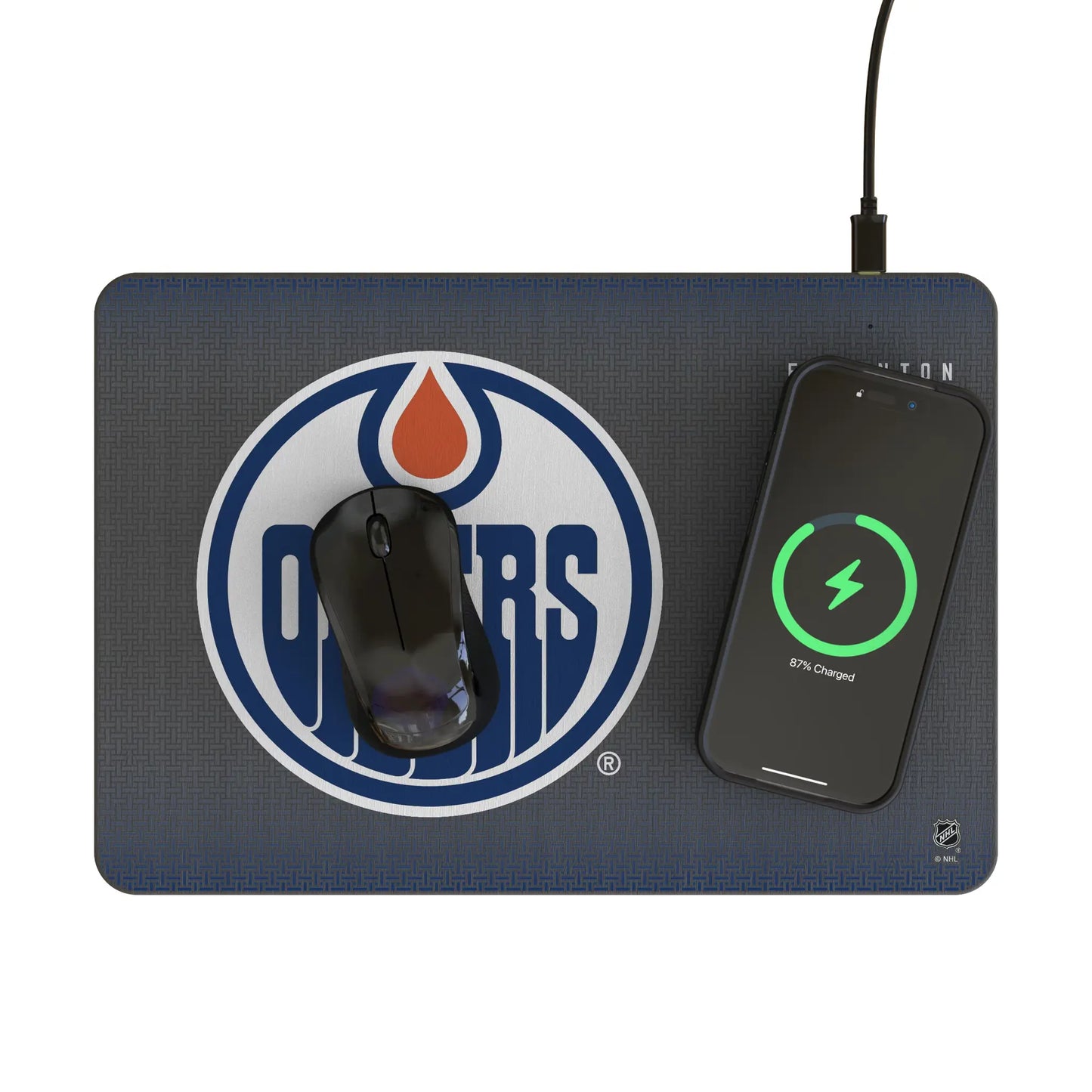 Edmonton Oilers Linen 15-Watt Wireless Charger and Mouse Pad