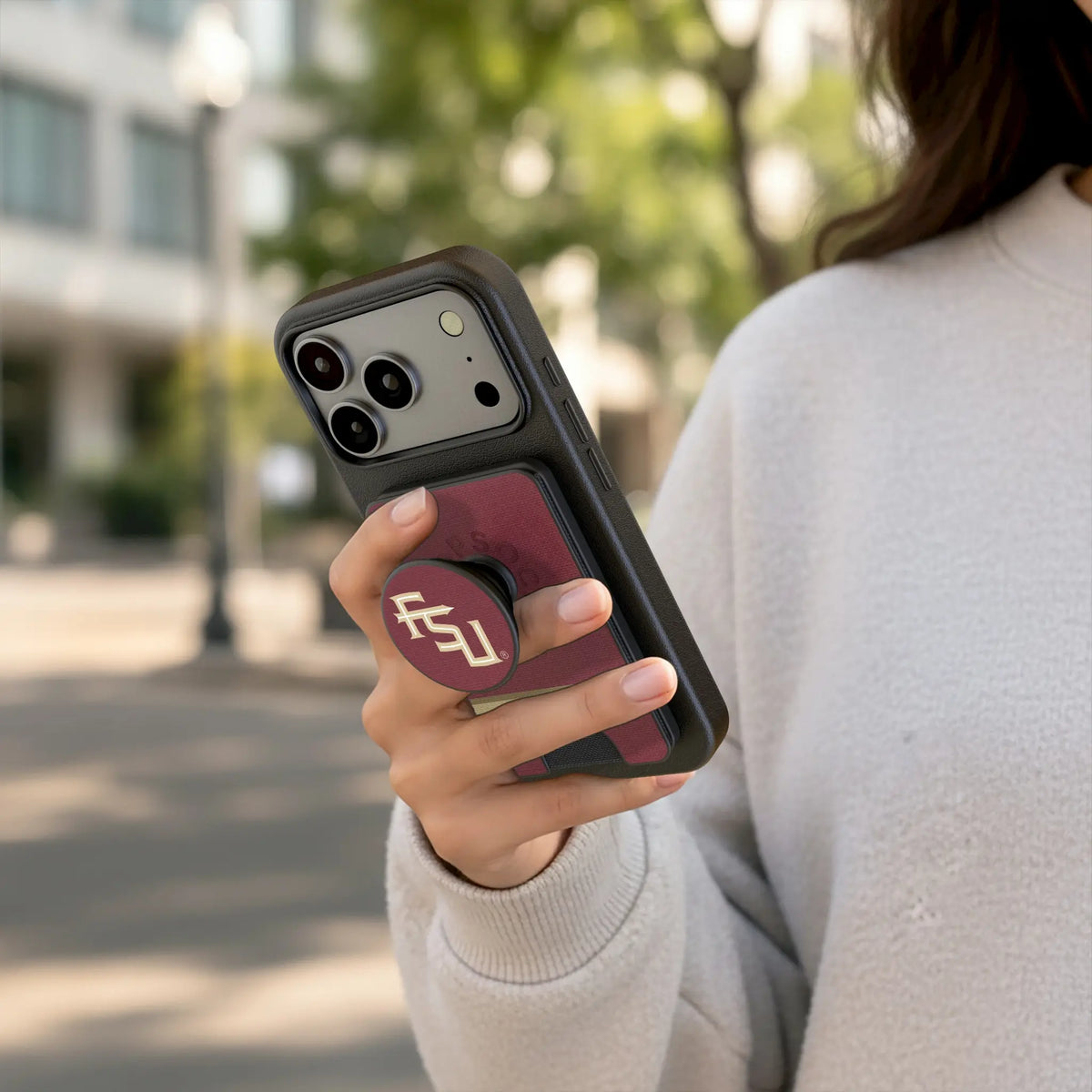 Florida State University Seminoles Athletic Wordmark Stripe PopSockets MagSafe-Compatible PopWallet+