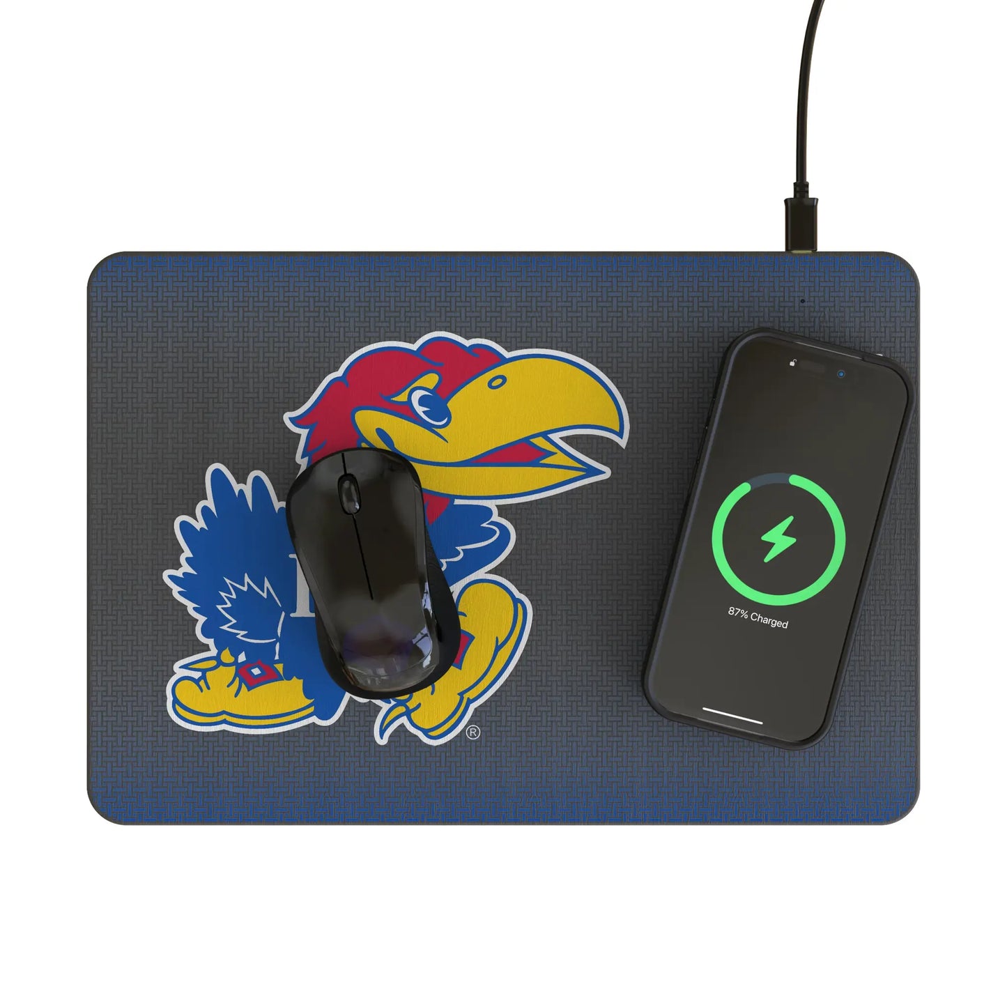 University of Kansas Jayhawks Linen 15-Watt Wireless Charger and Mouse Pad