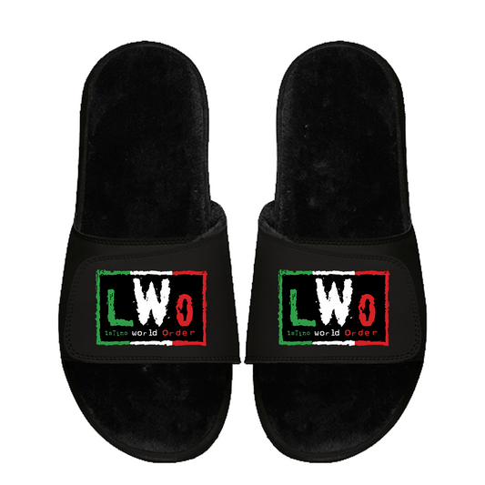 LWO Mexico Flag Black Fur Slides