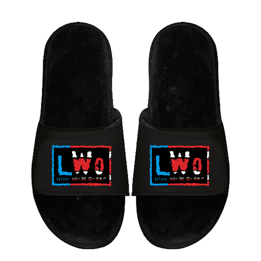LWO Puerto Rico Flag Black Fur Slides