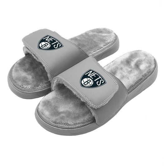 Brooklyn Nets Primary Grey Fur Slides
