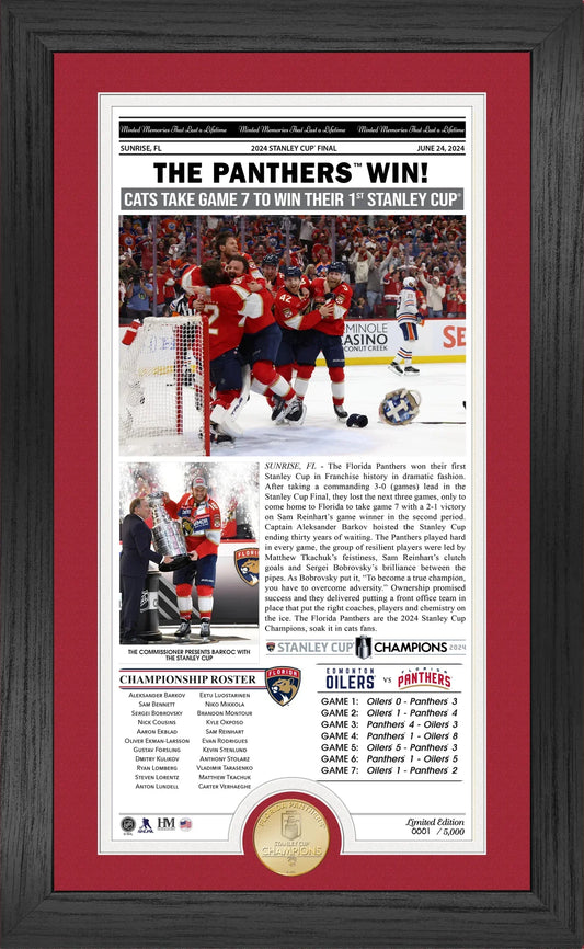 Florida Panthers 2024 Stanley Cup Champions Front Page News Bronze Coin Photo Mint