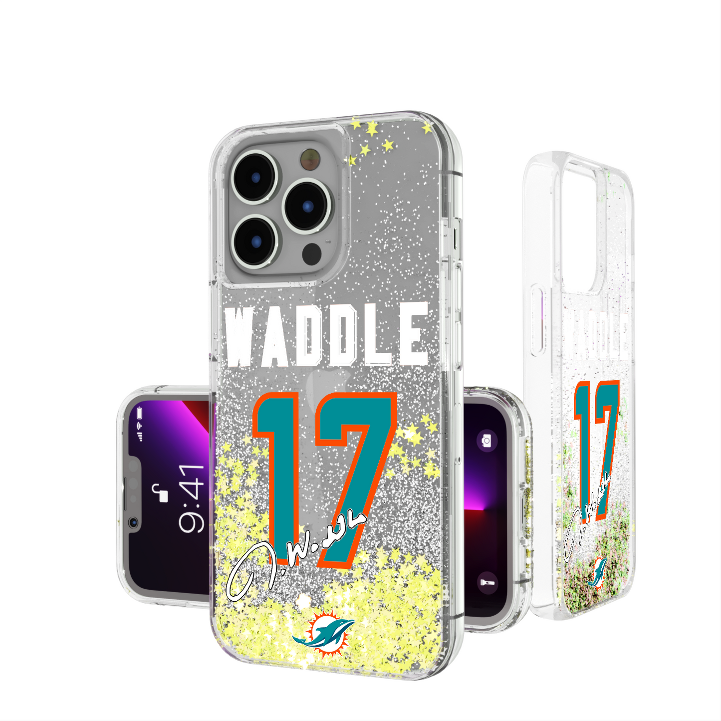 Jaylen Waddle Miami Dolphins 17 Ready Glitter Phone Case
