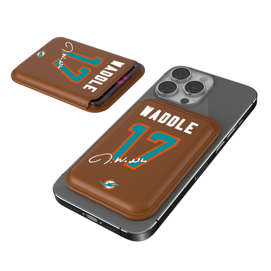 Jaylen Waddle Miami Dolphins 17 Ready Brown Magnetic Credit Card Wallet
