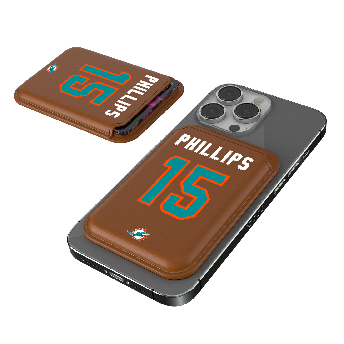 Jaelan Phillips Miami Dolphins 15 Ready Brown Magnetic Credit Card Wallet