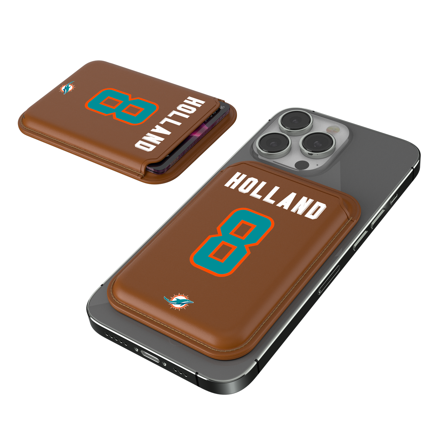 Jevon Holland Miami Dolphins 8 Ready Brown Magnetic Credit Card Wallet