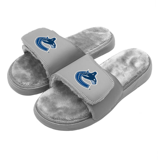 Vancouver Canucks Primary Grey Fur Slides