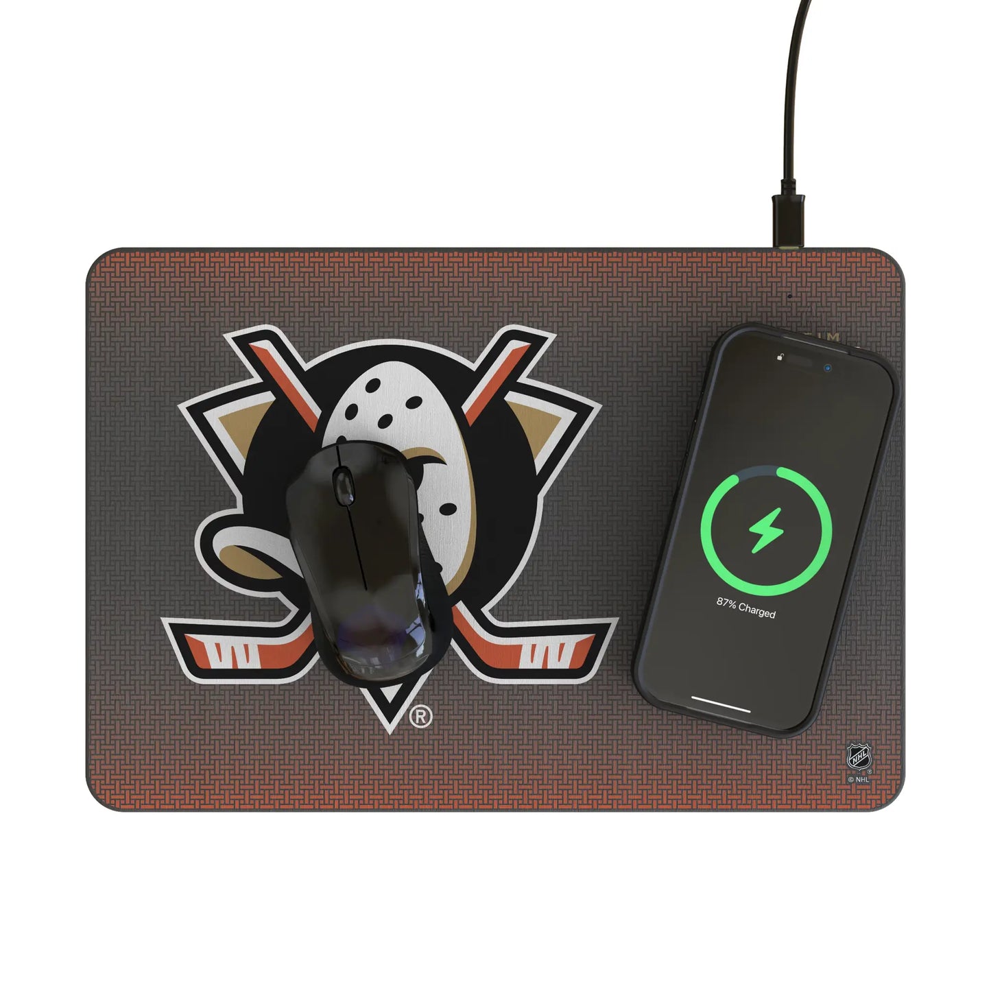Anaheim Ducks Linen 15-Watt Wireless Charger and Mouse Pad