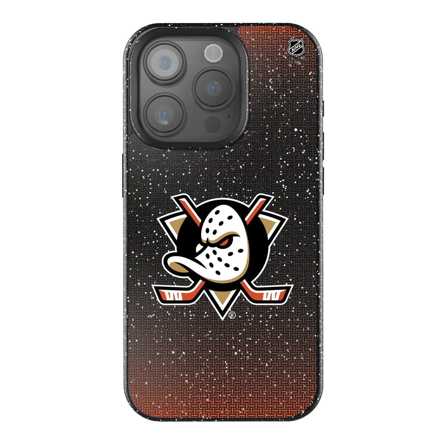Anaheim Ducks Linen Black Bling Phone Case for Apple iPhone