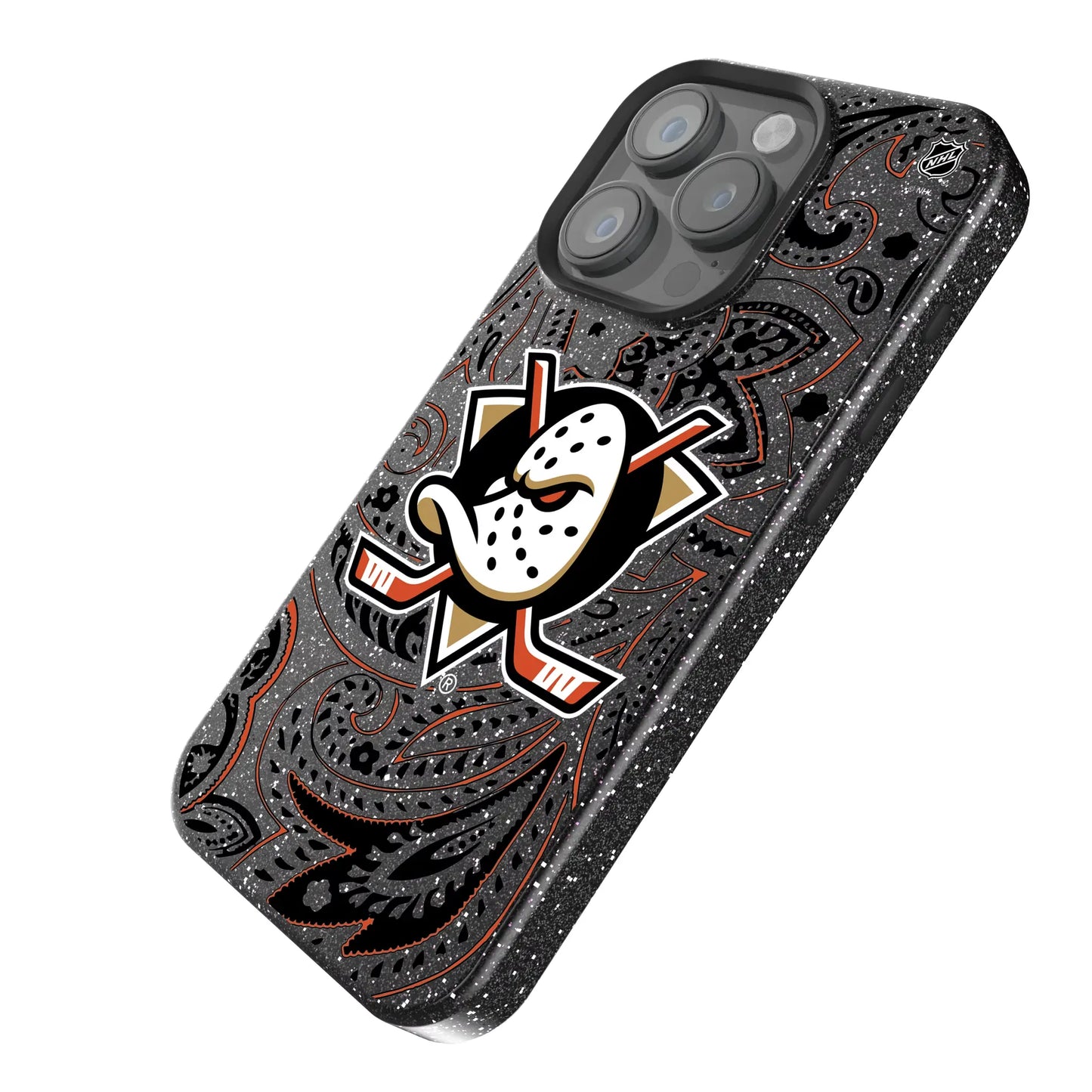 Anaheim Ducks Paisley Black Bling Phone Case for Apple iPhone