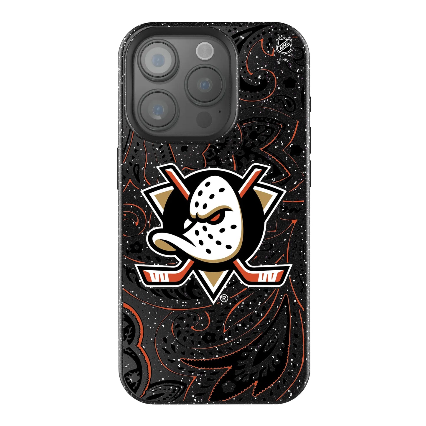 Anaheim Ducks Paisley Black Bling Phone Case for Apple iPhone