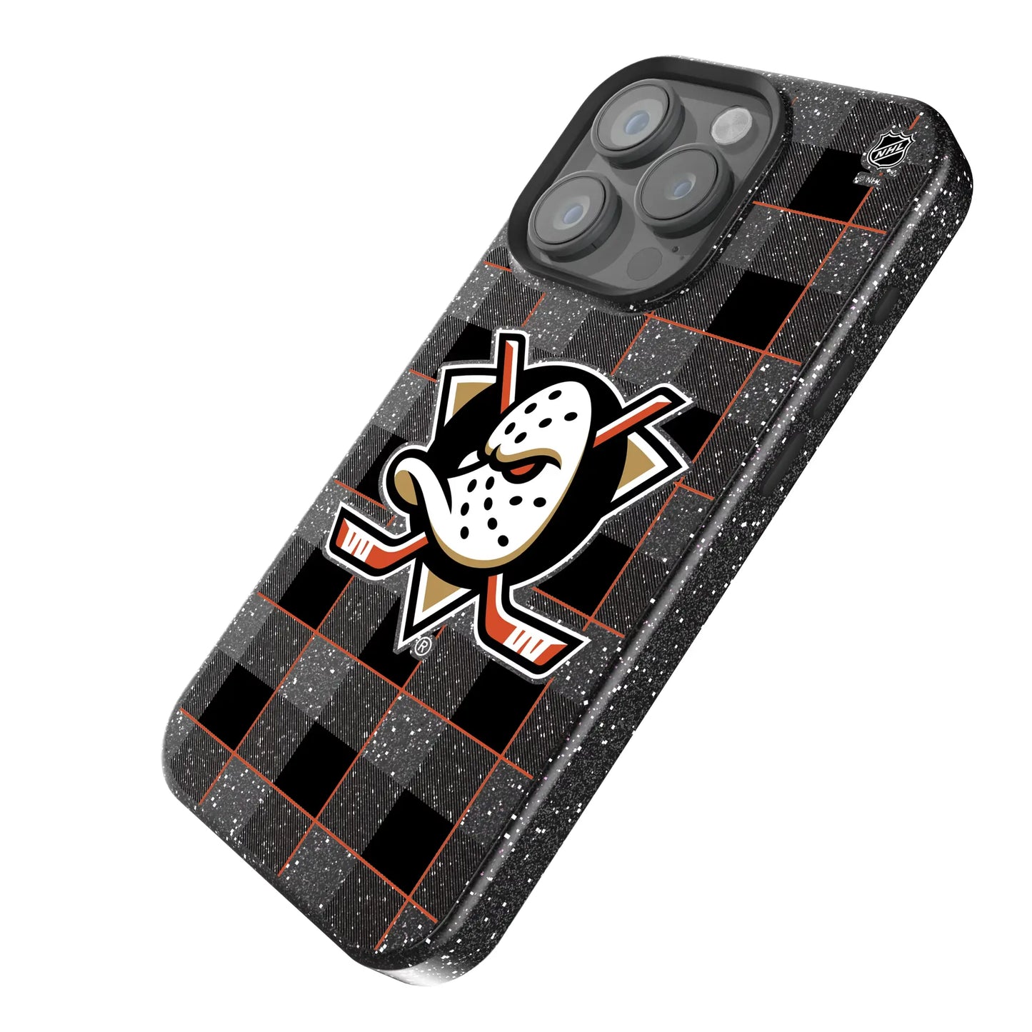 Anaheim Ducks Plaid Black Bling Phone Case for Apple iPhone