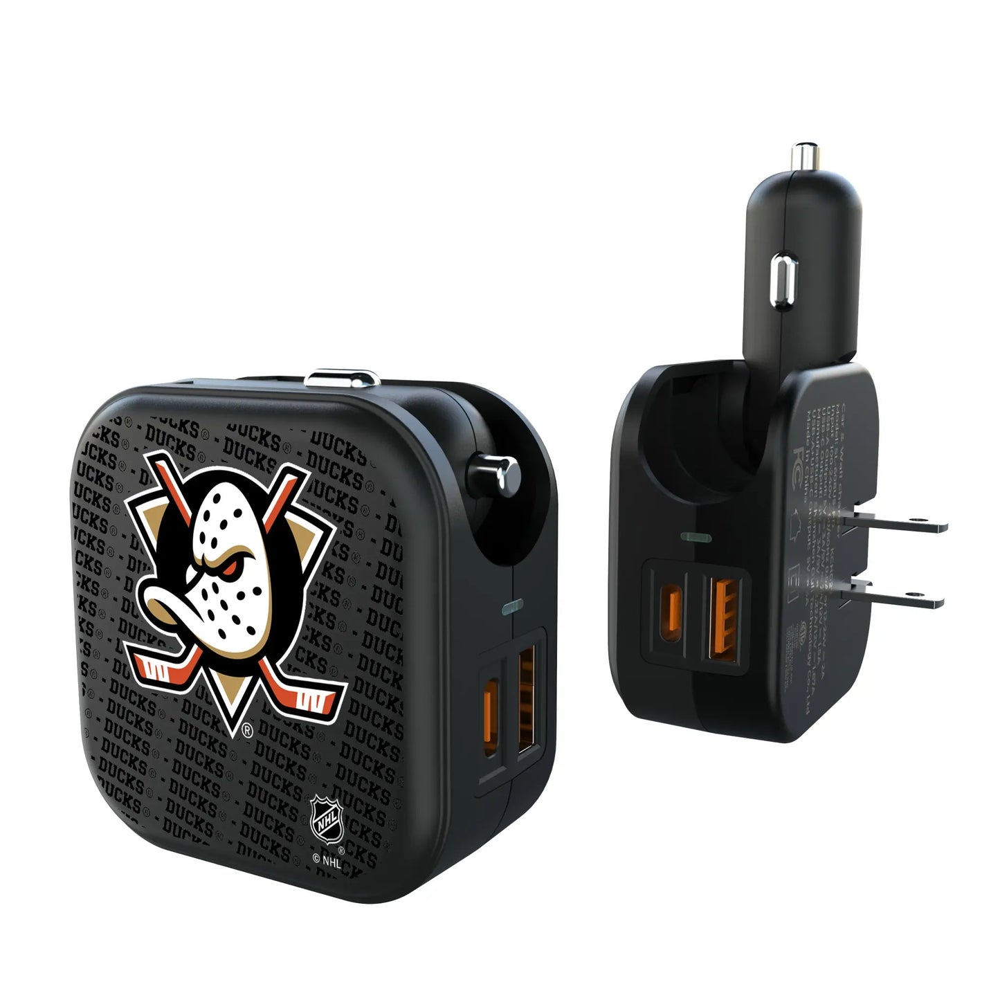 Anaheim Ducks Text Backdrop 2 in 1 USB A/C Charger
