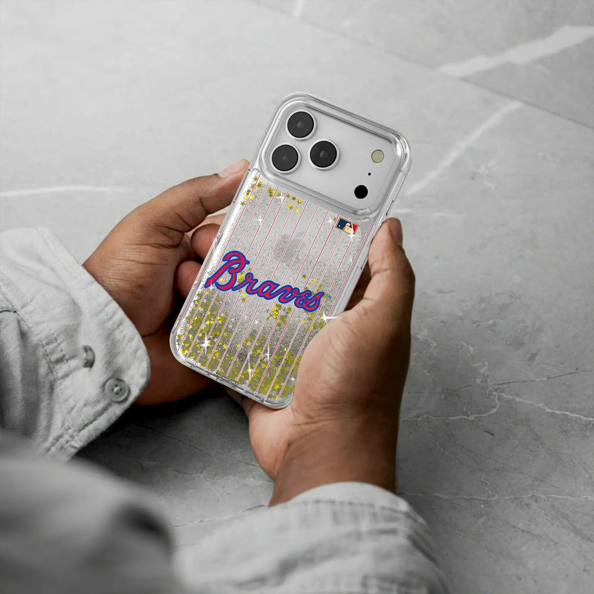 Atlanta Braves Home 2012 - Cooperstown Collection Pinstripe Glitter Phone Case for Apple iPhone