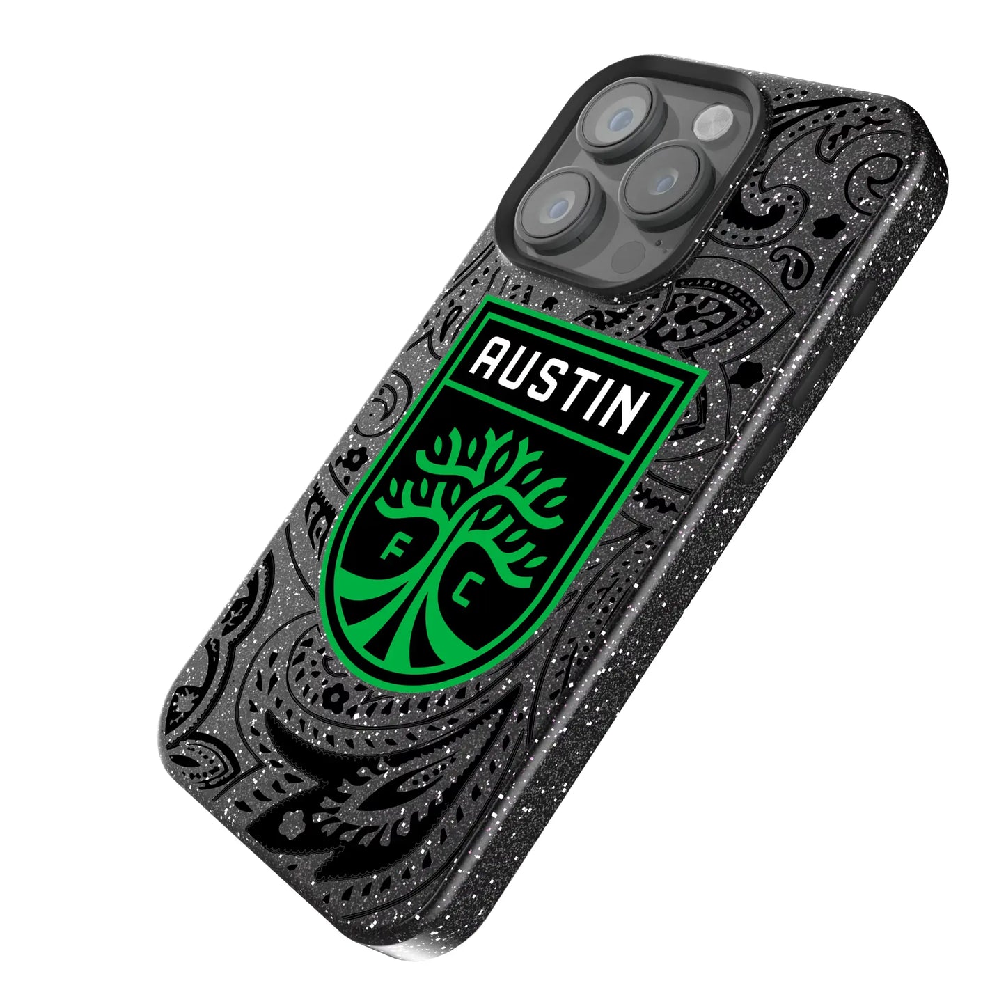 Austin FC Paisley Black Bling Phone Case for Apple iPhone