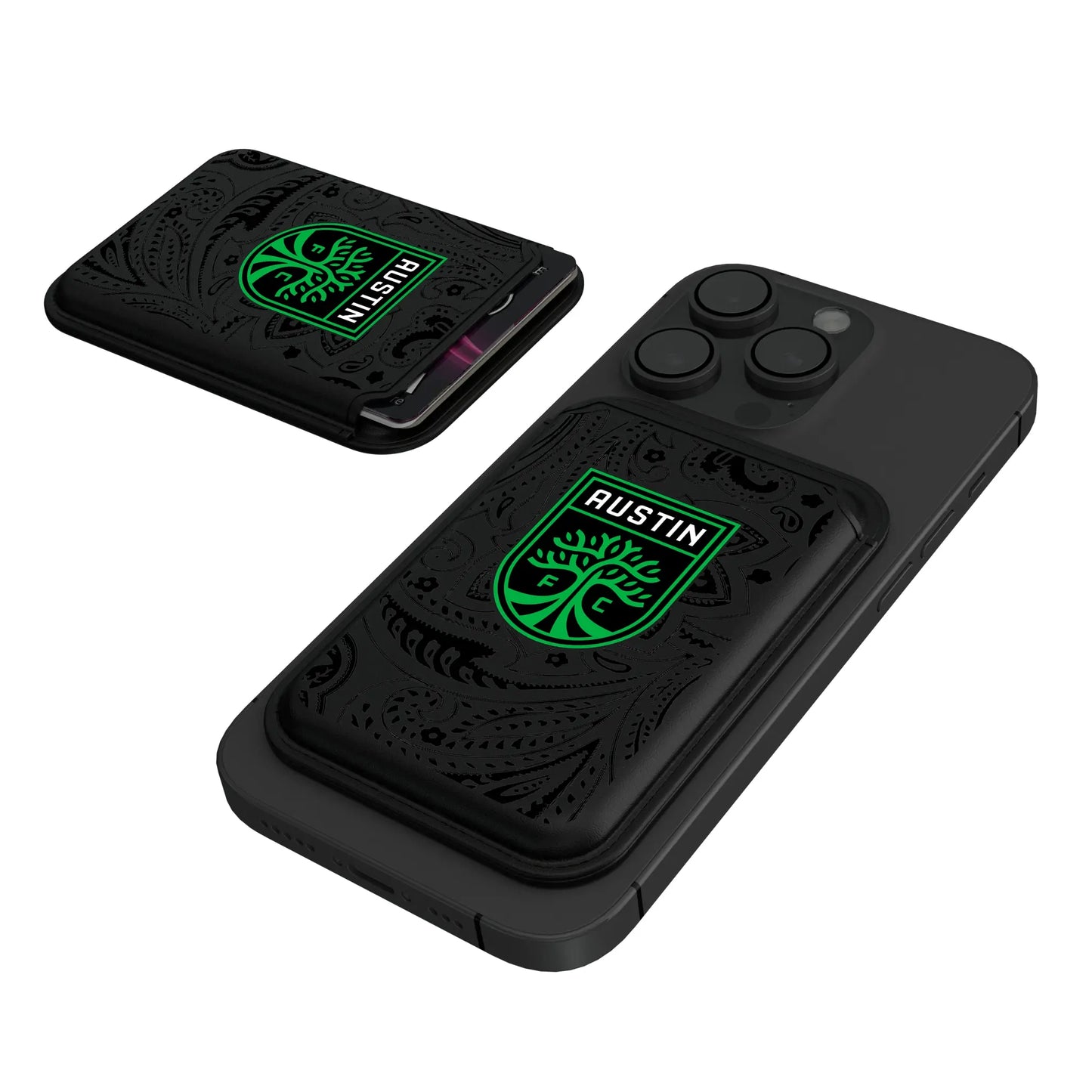 Austin FC Paisley Black Magnetic Credit Card Wallet
