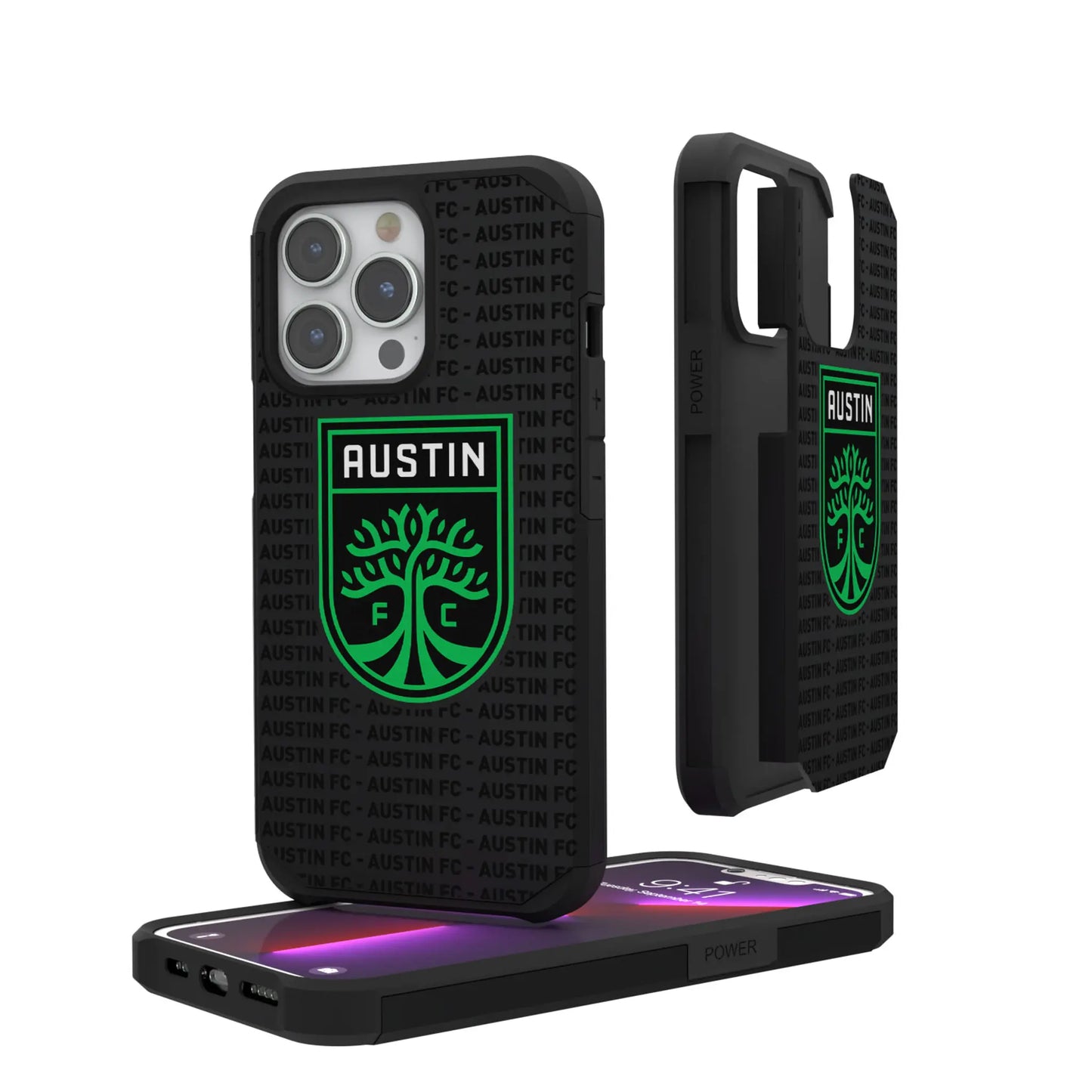Austin FC Text Backdrop Rugged Phone Case for Apple iPhone