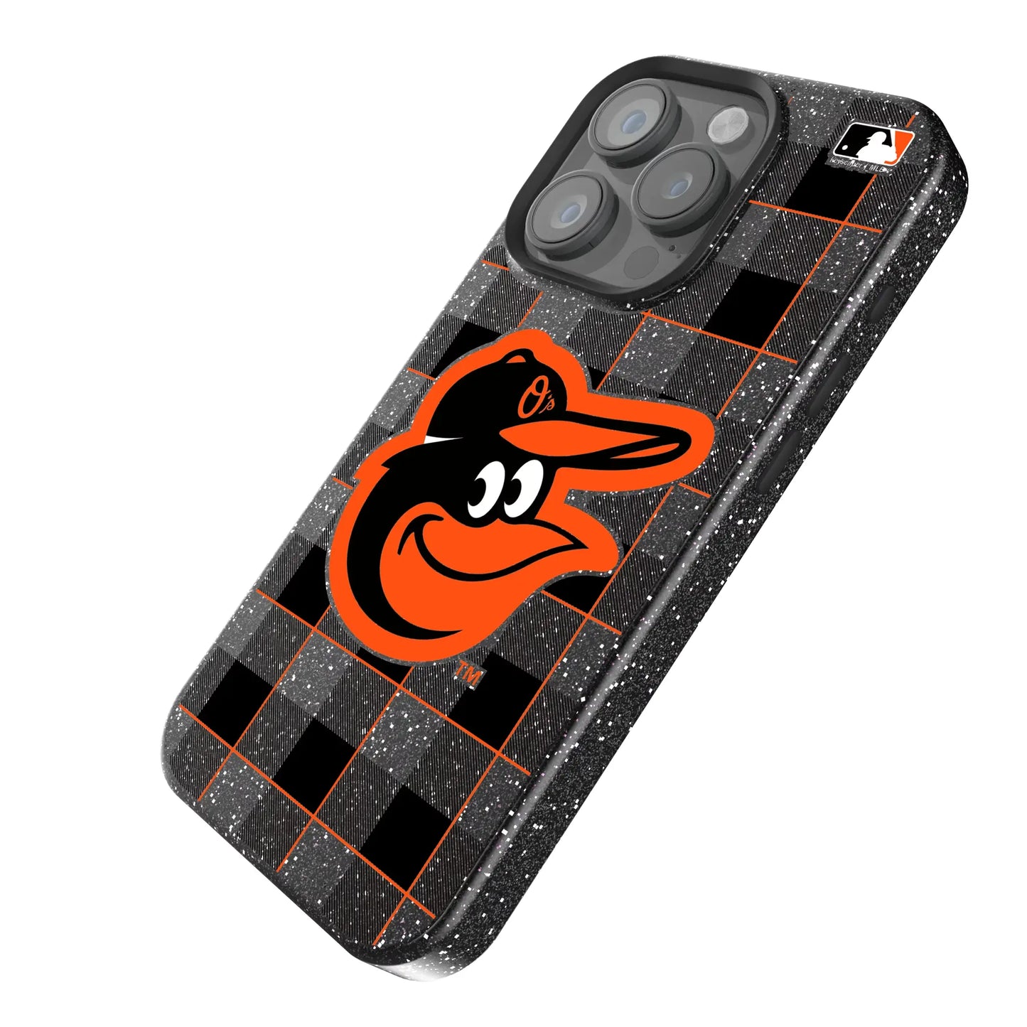 Baltimore Orioles Plaid Black Bling Phone Case for Apple iPhone