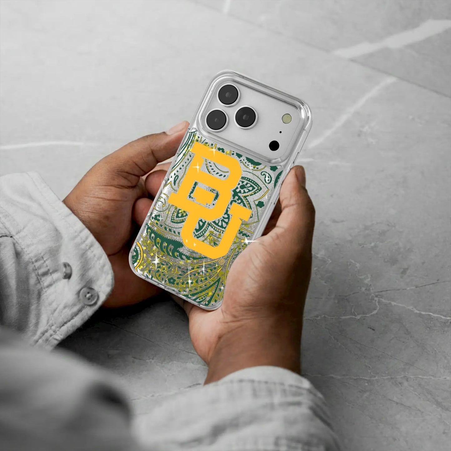 Baylor University Bears Paisley Glitter Phone Case for Apple iPhone
