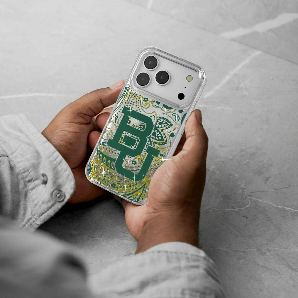 Baylor University Bears Paisley Glitter Phone Case for Apple iPhone