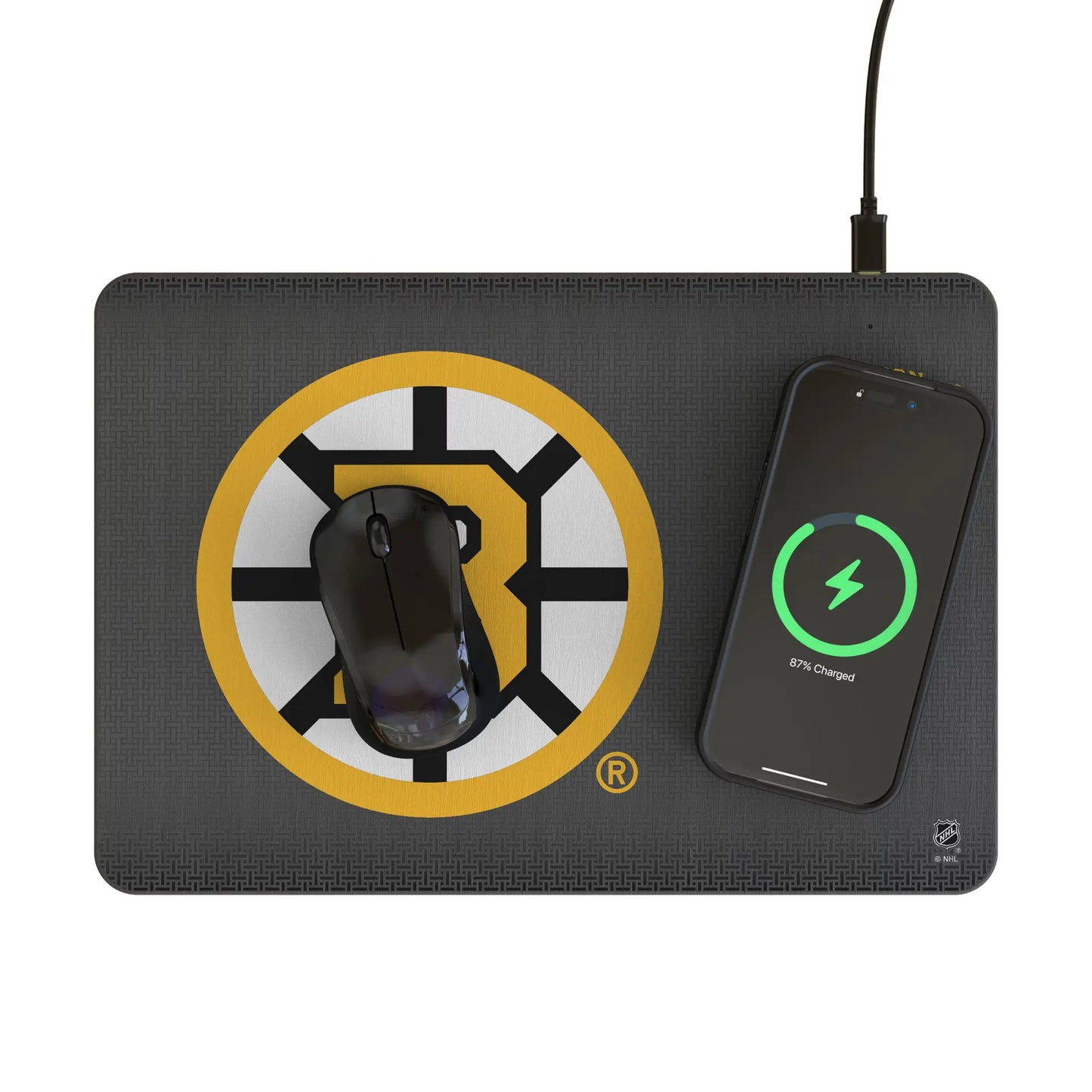 Boston Bruins Linen 15-Watt Wireless Charger and Mouse Pad
