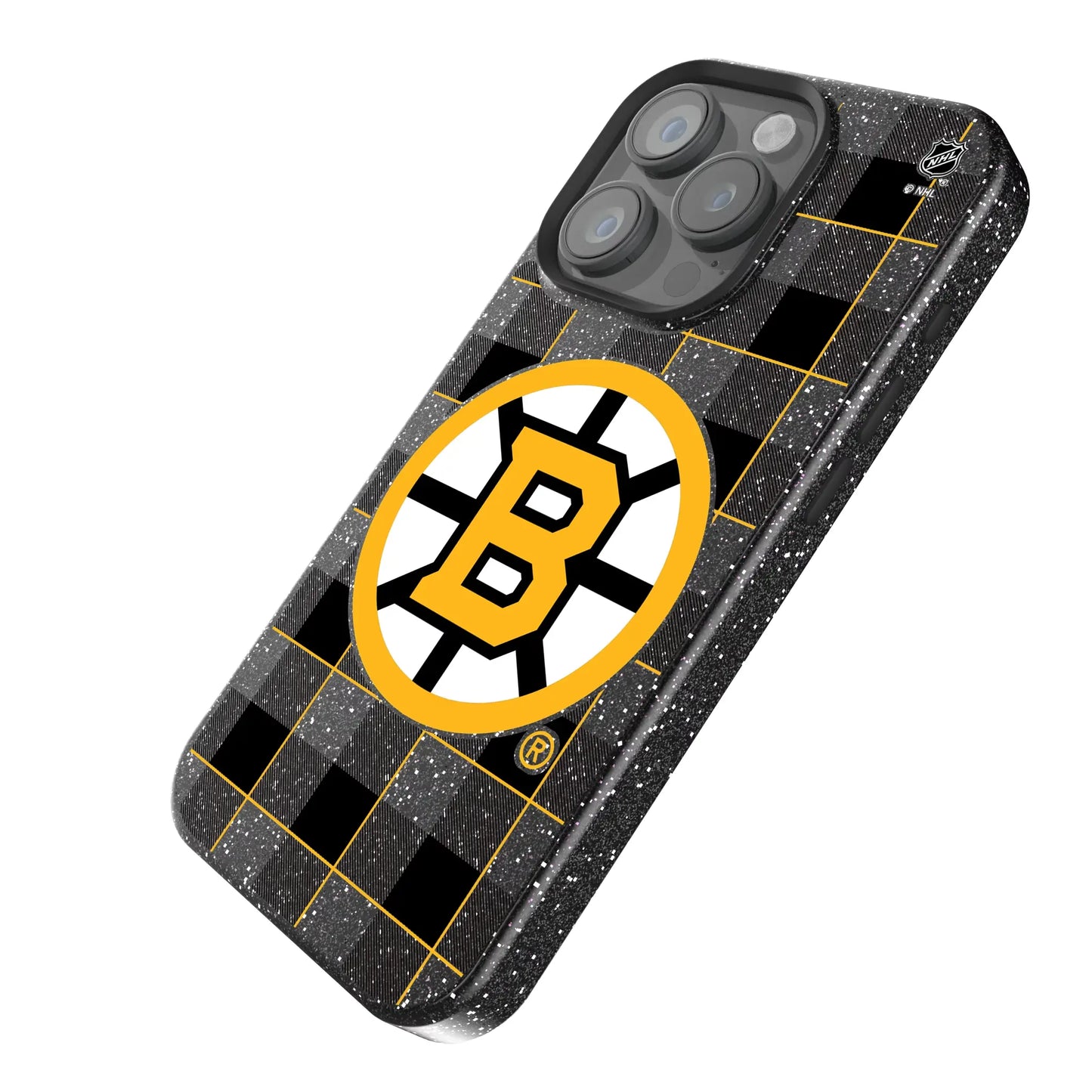 Boston Bruins Plaid Black Bling Phone Case for Apple iPhone