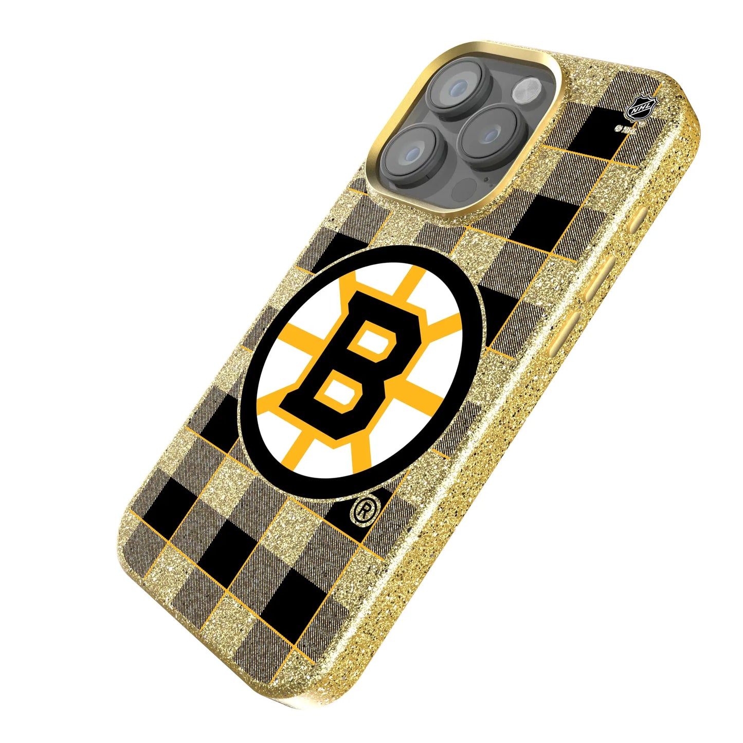 Boston Bruins Plaid Bling Phone Case for Apple iPhone