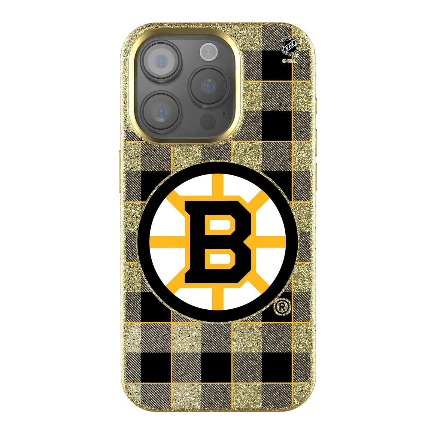 Boston Bruins Plaid Bling Phone Case for Apple iPhone