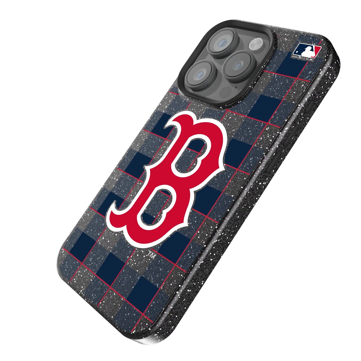Boston Red Sox Plaid Black Bling Phone Case for Apple iPhone