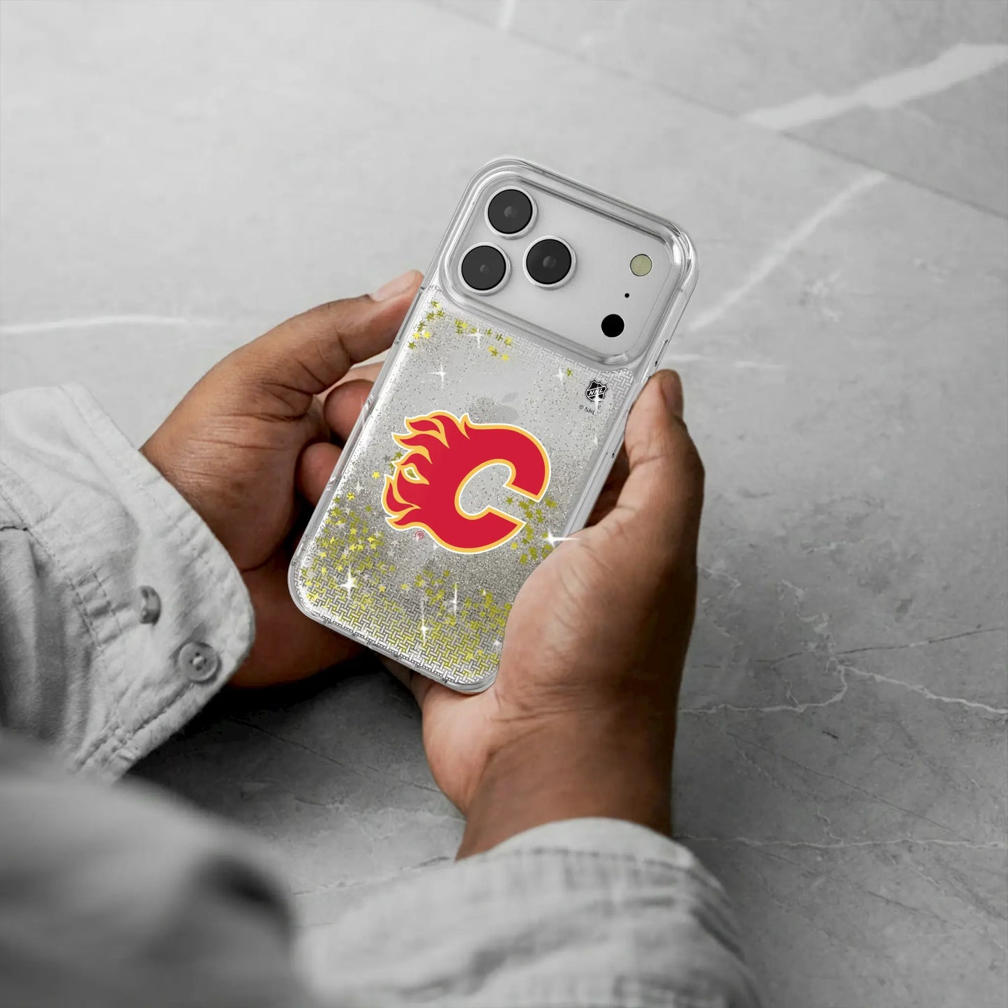 Calgary Flames Linen Glitter Phone Case for Apple iPhone