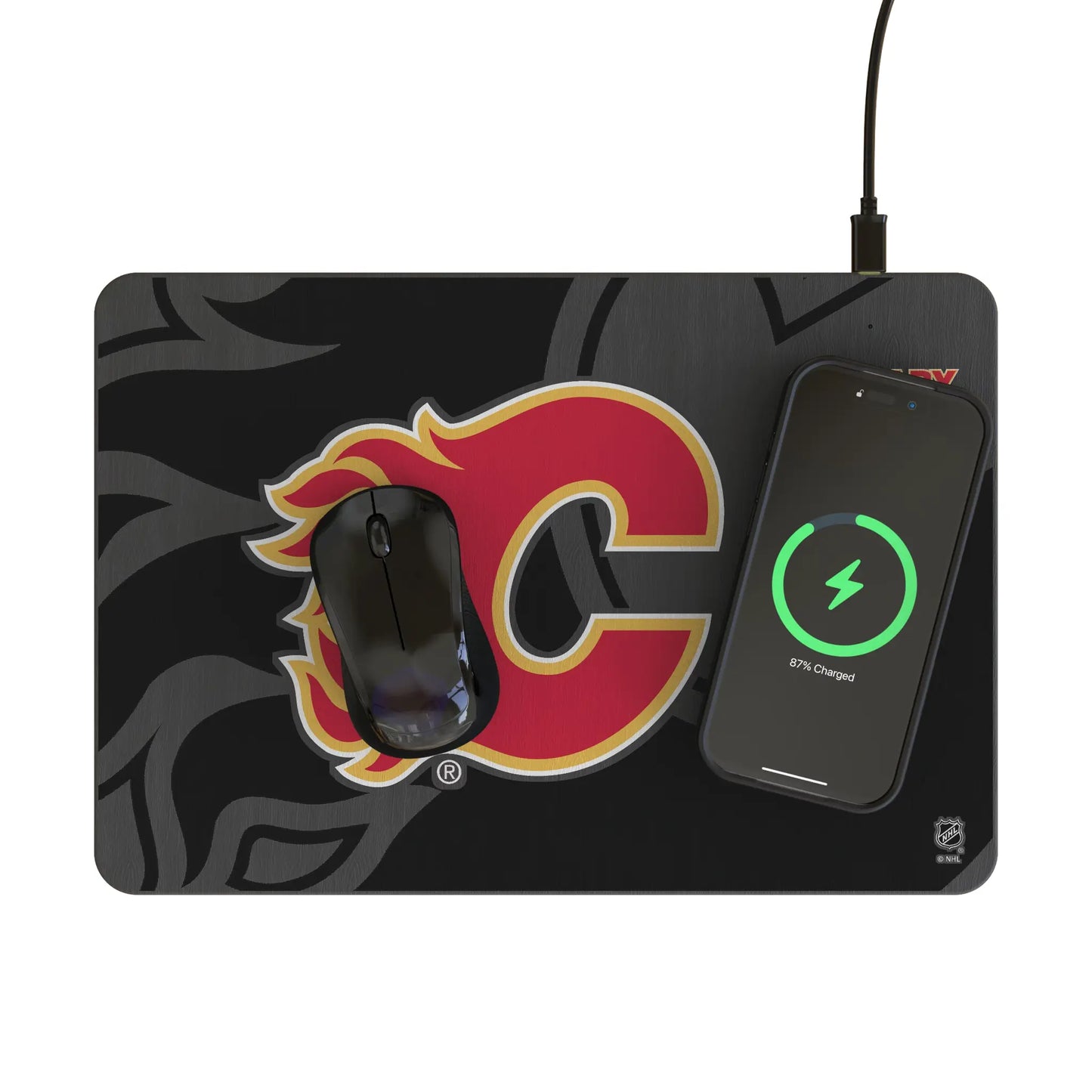 Calgary Flames Monocolor Tilt 15-Watt Wireless Charger and Mouse Pad