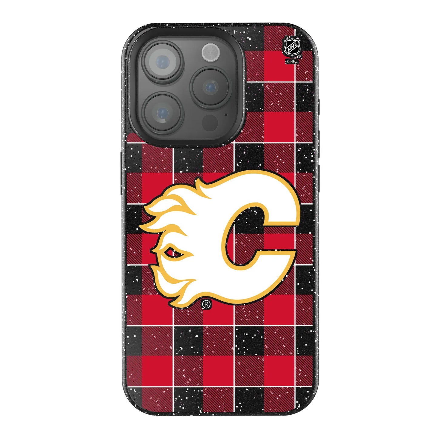 Calgary Flames Plaid Black Bling Phone Case for Apple iPhone