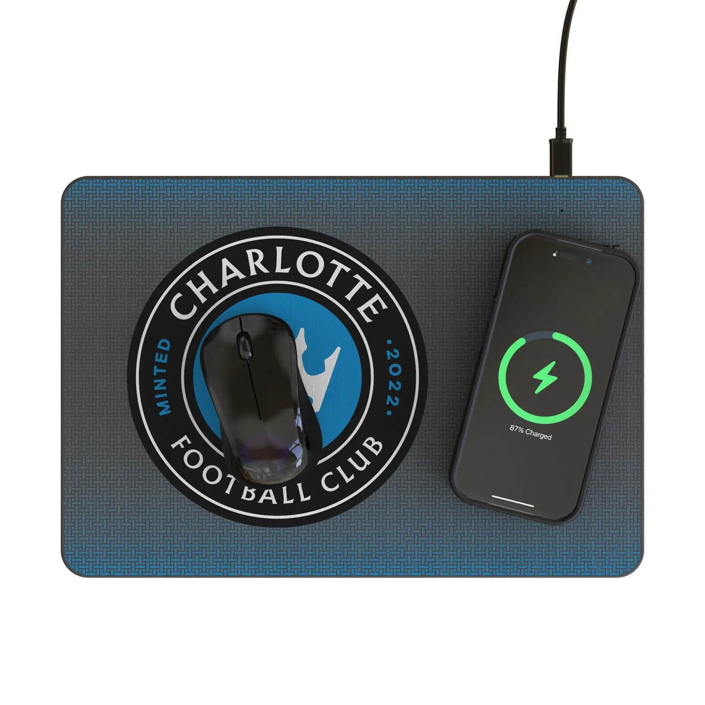 Charlotte FC Linen 15-Watt Wireless Charger and Mouse Pad