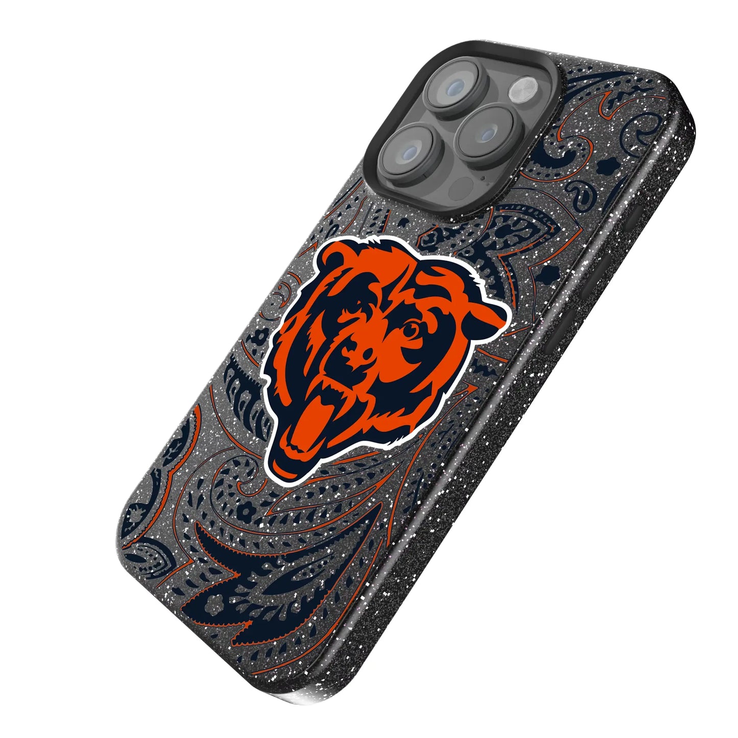 Chicago Bears Paisley Black Bling Phone Case for Apple iPhone