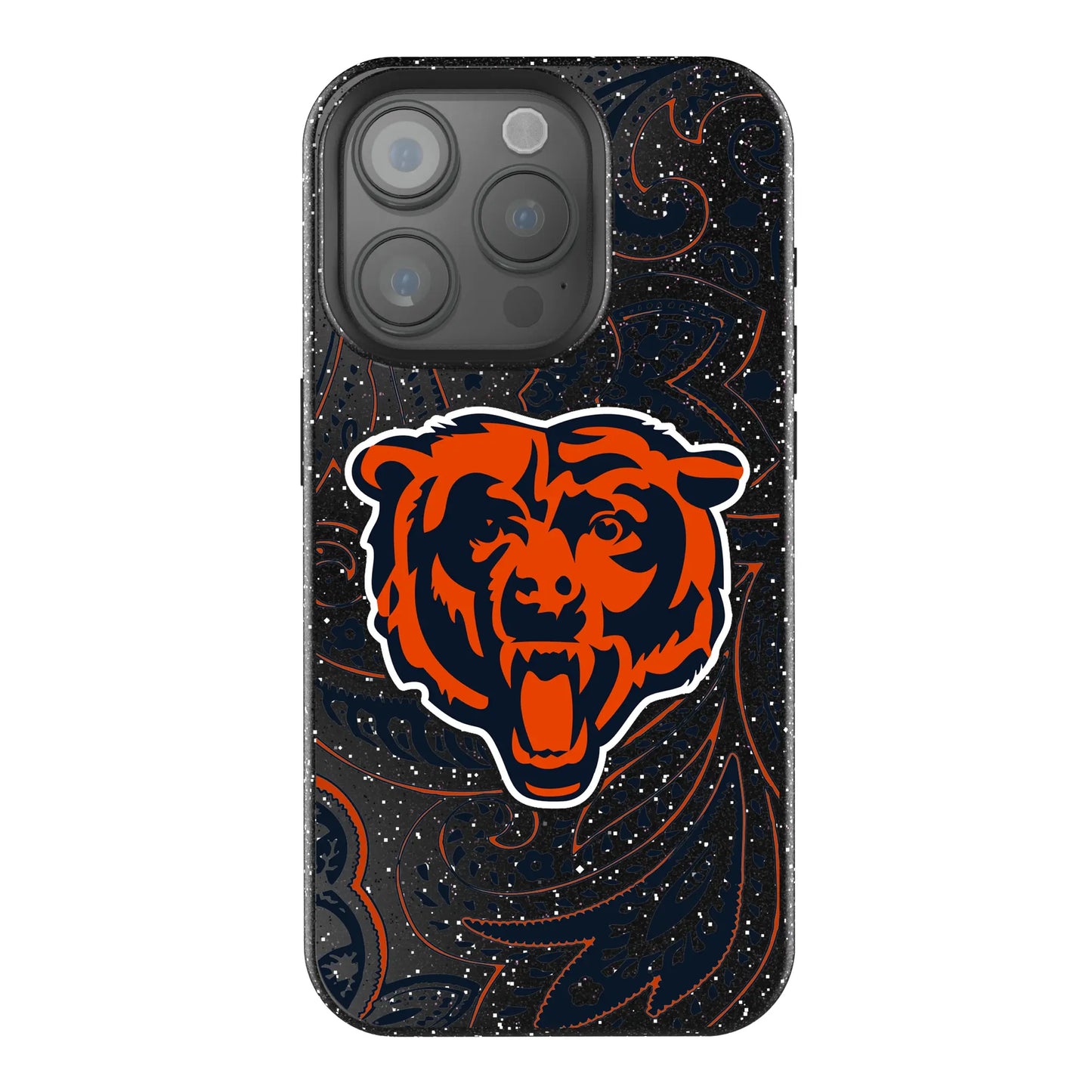 Chicago Bears Paisley Black Bling Phone Case for Apple iPhone