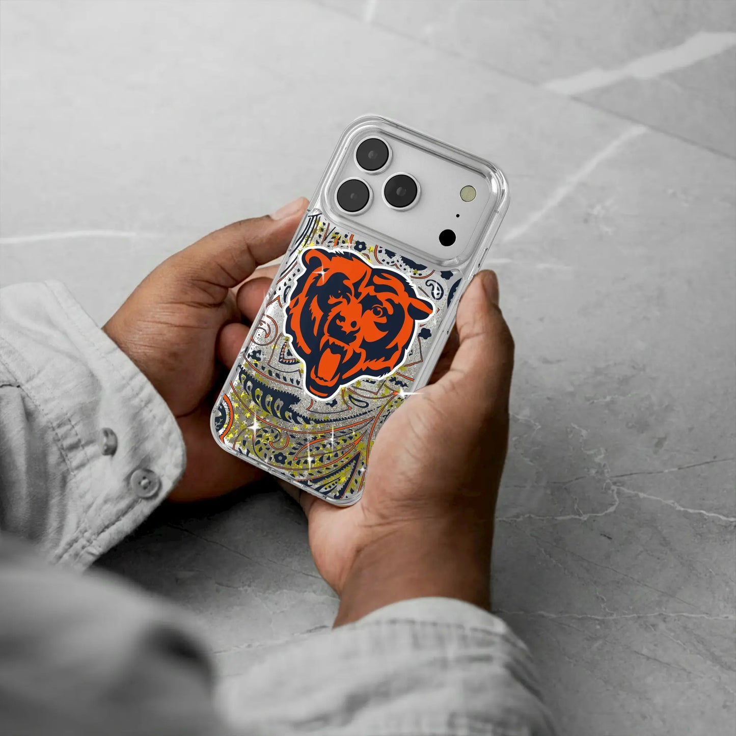 Chicago Bears Paisley Glitter Phone Case for Apple iPhone