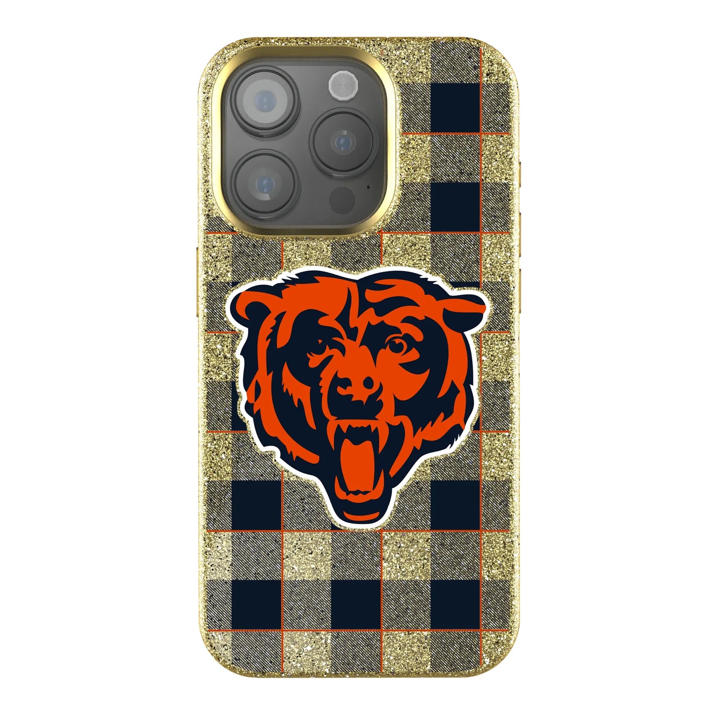 Chicago Bears Plaid Bling Phone Case for Apple iPhone