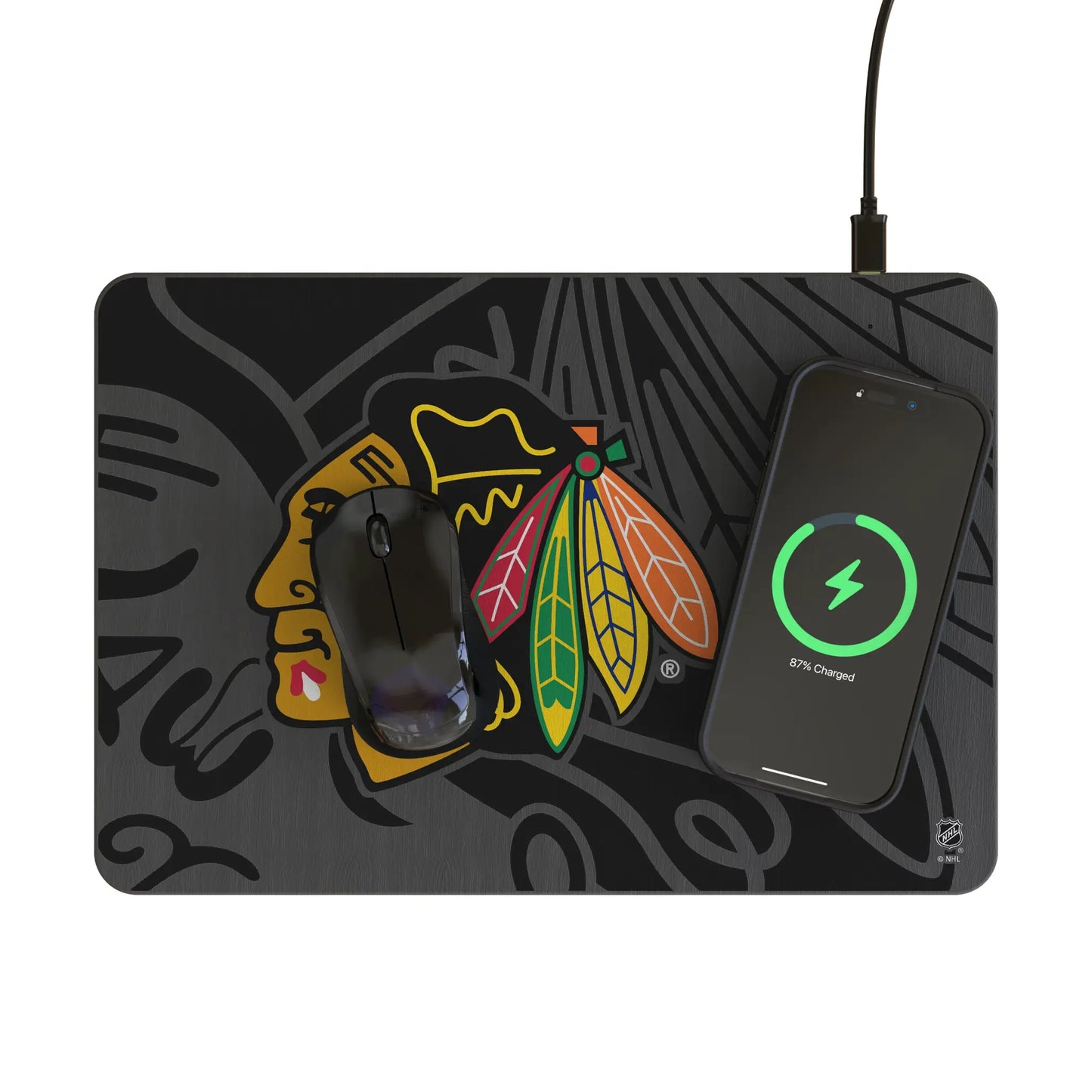 Chicago Blackhawks Monocolor Tilt 15-Watt Wireless Charger and Mouse Pad
