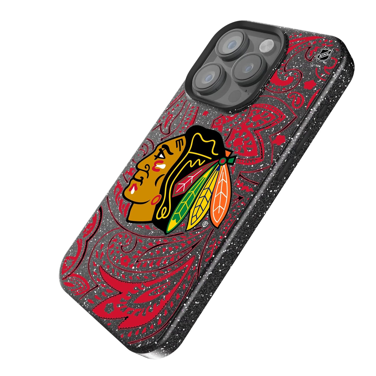 Chicago Blackhawks Paisley Black Bling Phone Case for Apple iPhone