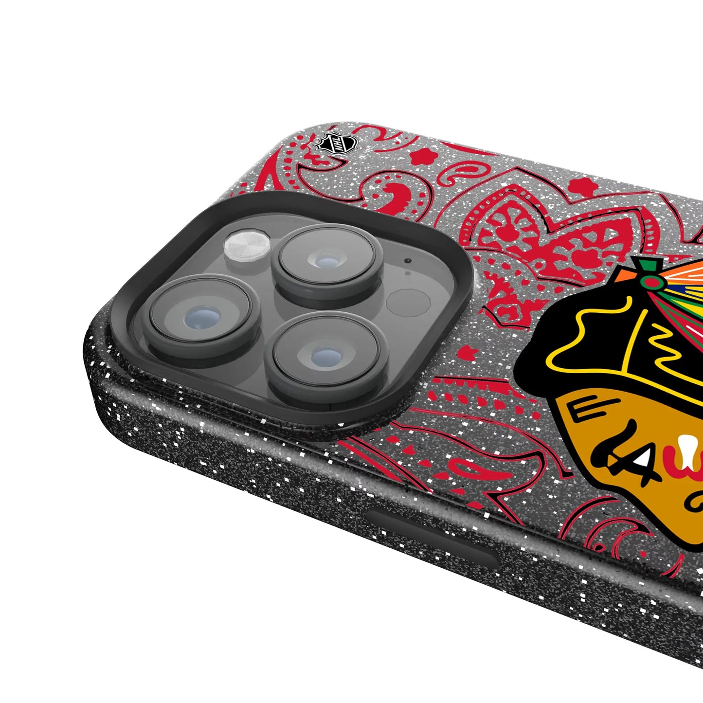 Chicago Blackhawks Paisley Black Bling Phone Case for Apple iPhone