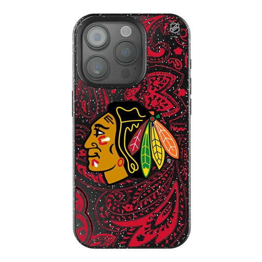 Chicago Blackhawks Paisley Black Bling Phone Case for Apple iPhone