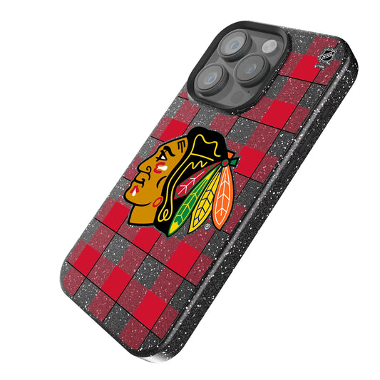 Chicago Blackhawks Plaid Black Bling Phone Case for Apple iPhone