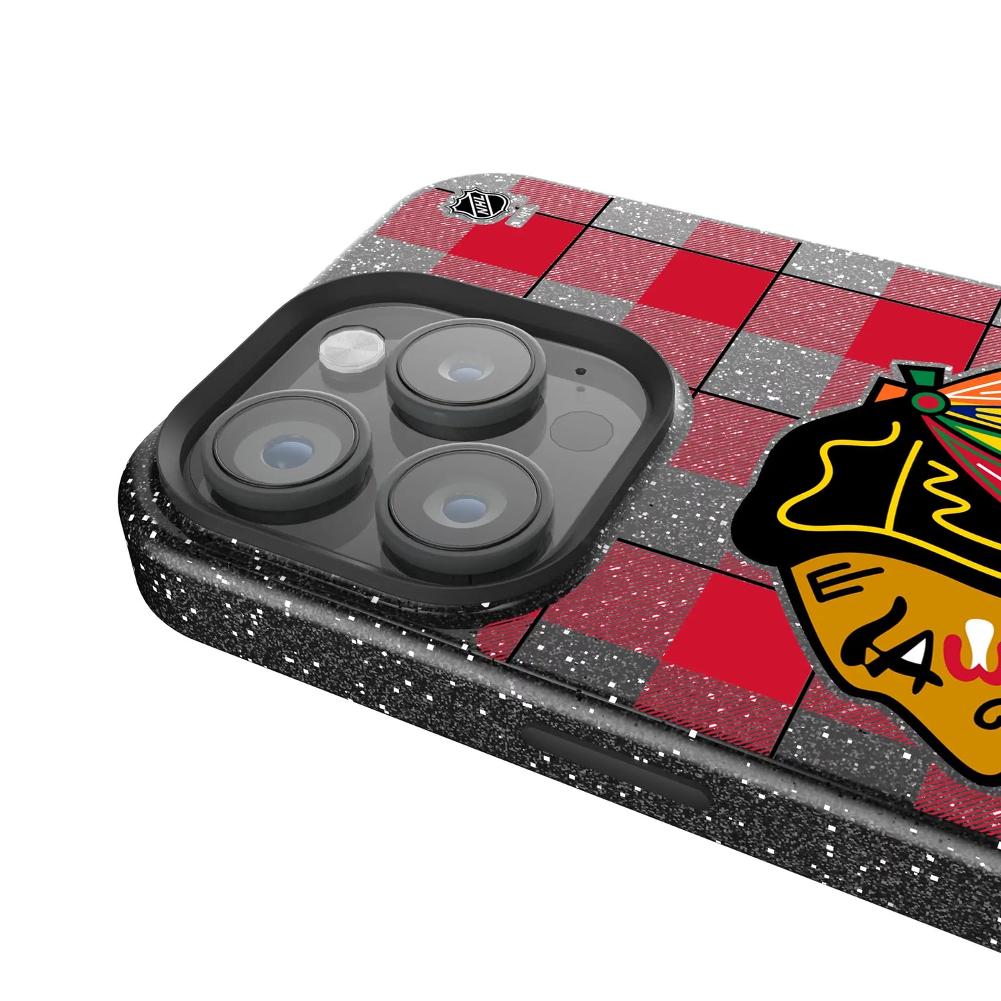 Chicago Blackhawks Plaid Black Bling Phone Case for Apple iPhone