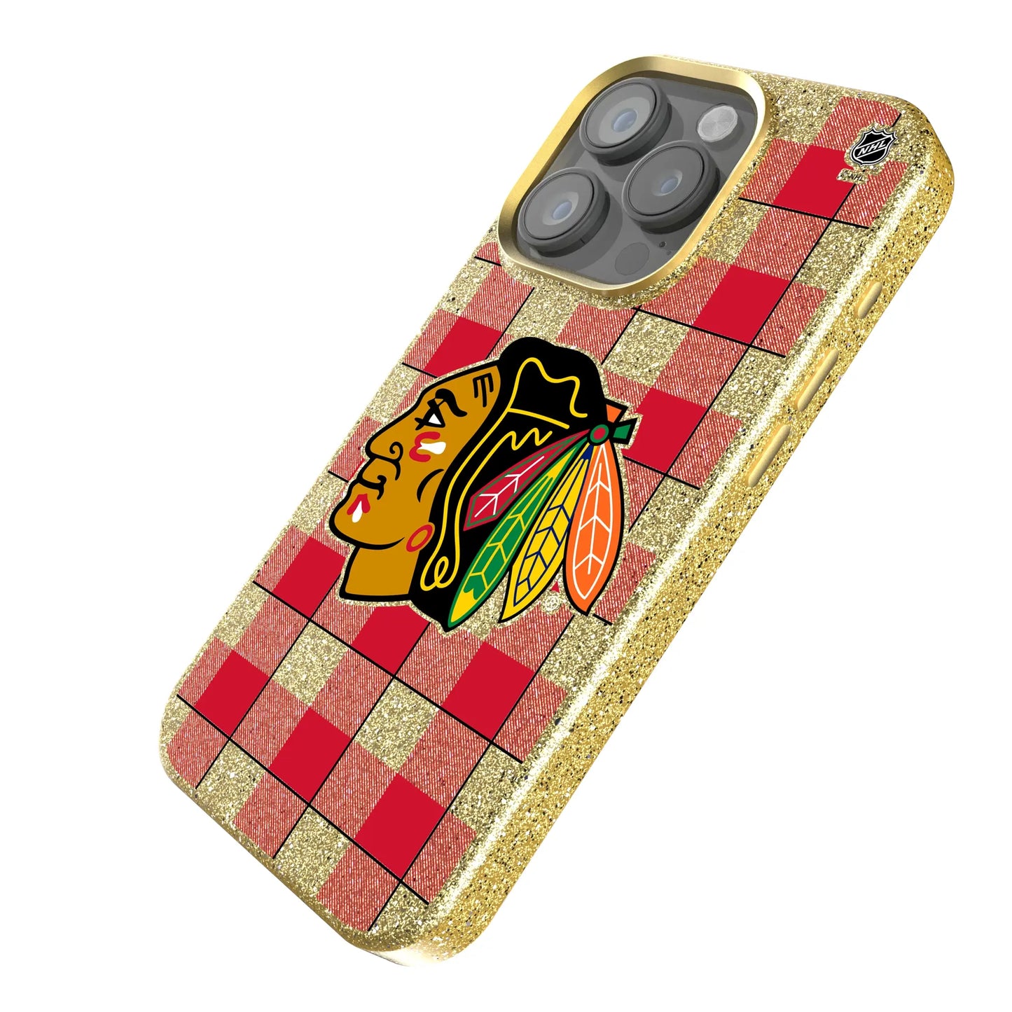 Chicago Blackhawks Plaid Bling Phone Case for Apple iPhone