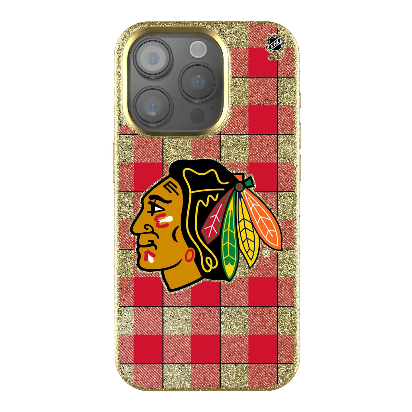 Chicago Blackhawks Plaid Bling Phone Case for Apple iPhone