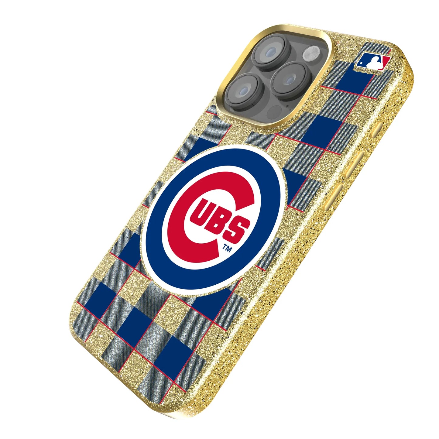 Chicago Cubs Plaid Bling Phone Case for Apple iPhone